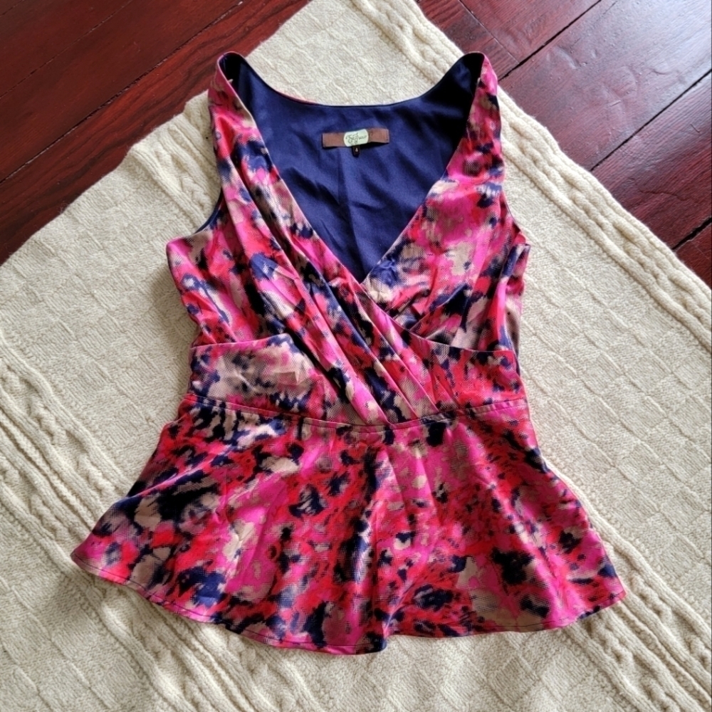 Anthro Eva Franco Satin Ikat Print Peplum Blouse size 4